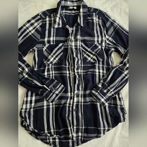 LUCKY BRAND Ladies Plaid Button Down Blue and White Blouse Size Medium